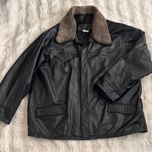 Leather Ranch Jacket with Brown Sherpa Collar. 2XL
